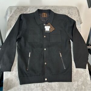 Cigar Button-up Black jacket w/ textured fabric, zippered waist pockets Size 2XL